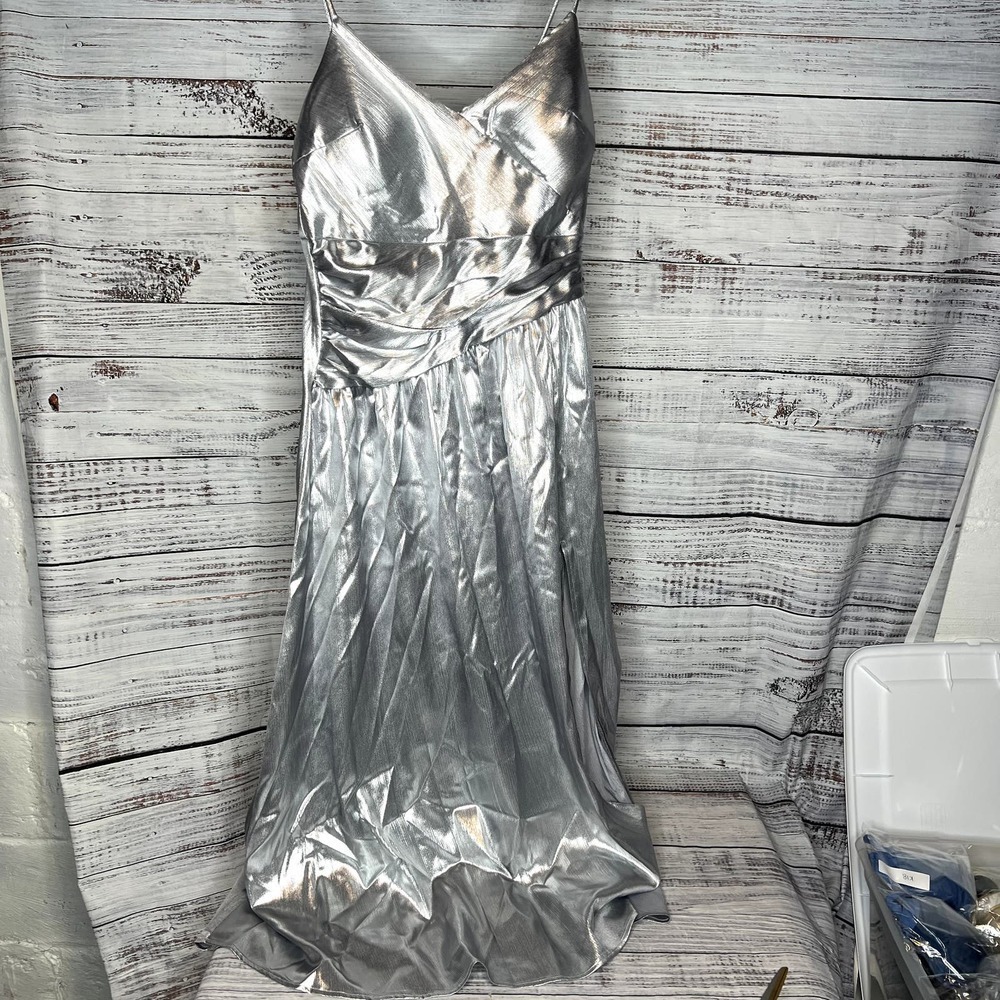 Alexa B Women's Maxi Evening Dress Spaghetti Strap Size 8 Silver NWT